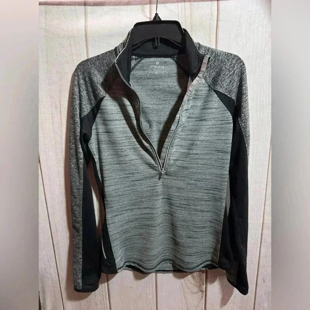 Athleta Women’s Running Wild Half Zip Pullover‎ Heather Grey Black Size Small - Picture 2 of 7